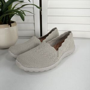Skechers Seager Stat Taupe Knit Slip‎ On Flat Relaxed Fit Memory Foam Shoe Sz 10